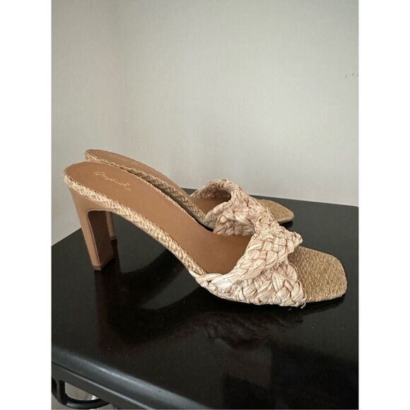 Qupid KAYLEE-83 Natural Raffia Woven Straw Heeled Sandals sz 10 - Picture 5 of 7